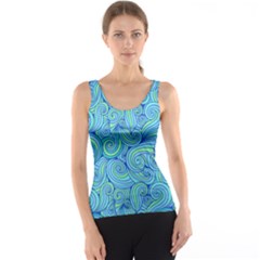 Abstract Blue Wave Pattern Tank Top