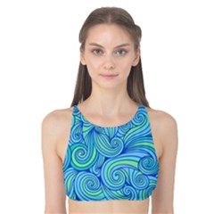 Abstract Blue Wave Pattern Tank Bikini Top