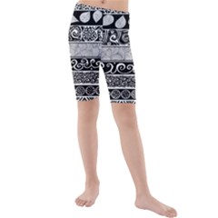 Vintage Grey And Black Tribal Print Kid s Mid Length Swim Shorts