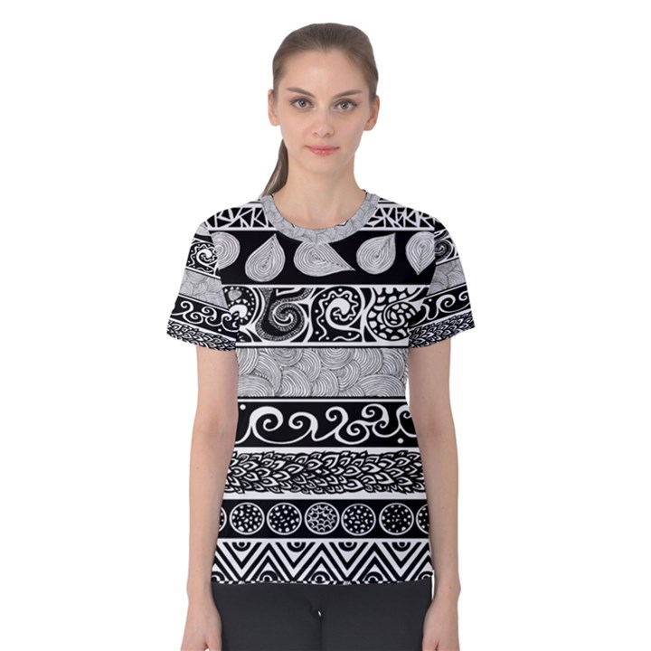 Vintage Grey and Black Tribal Print Women s Cotton Tee