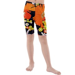 70s Flower Print Kid s Mid Length Swim Shorts