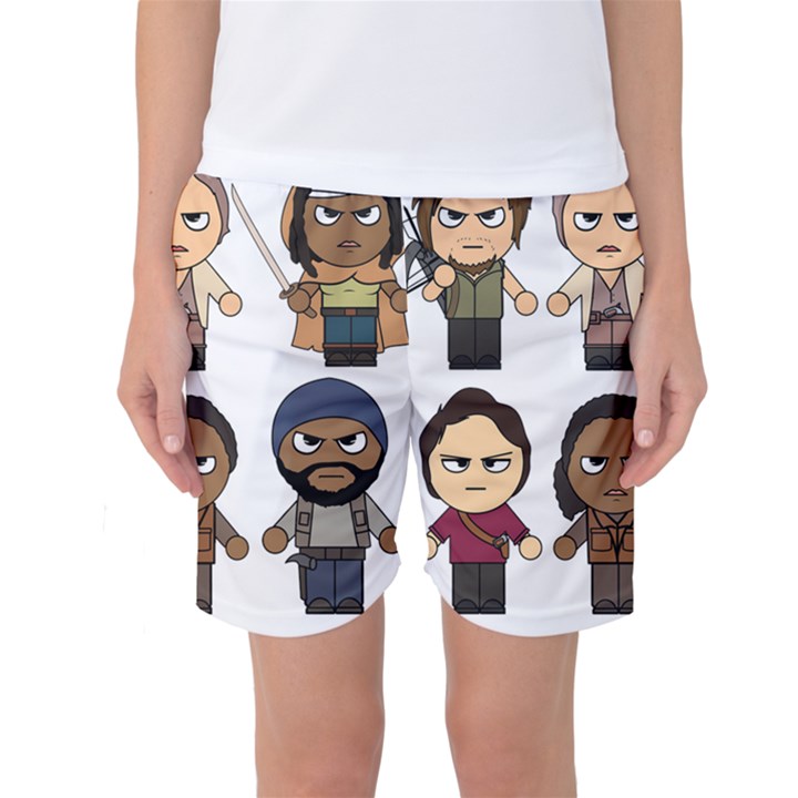 The Walking Dead   Main Characters Chibi   Amc Walking Dead   Manga Dead Women s Basketball Shorts