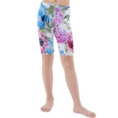 Watercolor Spring Flowers Kid s Mid Length Swim Shorts