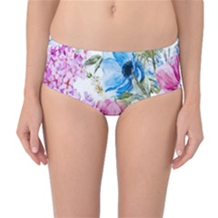 Watercolor Spring Flowers Mid-waist Bikini Bottoms by TastefulDesigns