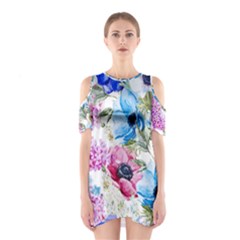 Watercolor Spring Flowers Cutout Shoulder Dress by TastefulDesigns