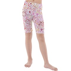 Ornamental Pattern With Hearts And Flowers  Kid s Mid Length Swim Shorts