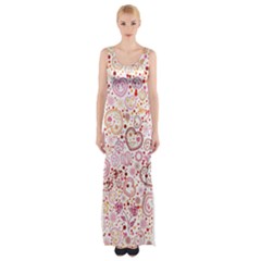 Ornamental Pattern With Hearts And Flowers  Maxi Thigh Split Dress