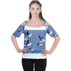 Abstract Pelicans Seascape Tropical Pop Art Women s Cutout Shoulder Tee