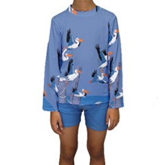 Abstract Pelicans Seascape Tropical Pop Art Kid s Long Sleeve Swimwear