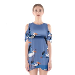 Abstract Pelicans Seascape Tropical Pop Art Cutout Shoulder Dress