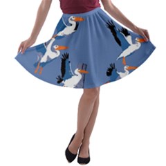 Abstract Pelicans Seascape Tropical Pop Art A-line Skater Skirt by WaltCurleeArt