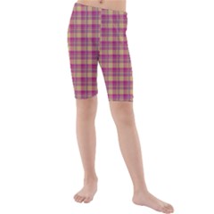 Pink Plaid Pattern Kid s Mid Length Swim Shorts