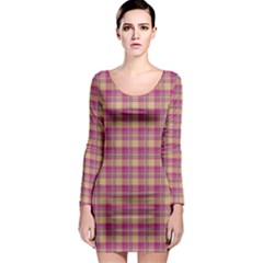 Pink Plaid Pattern Long Sleeve Bodycon Dress