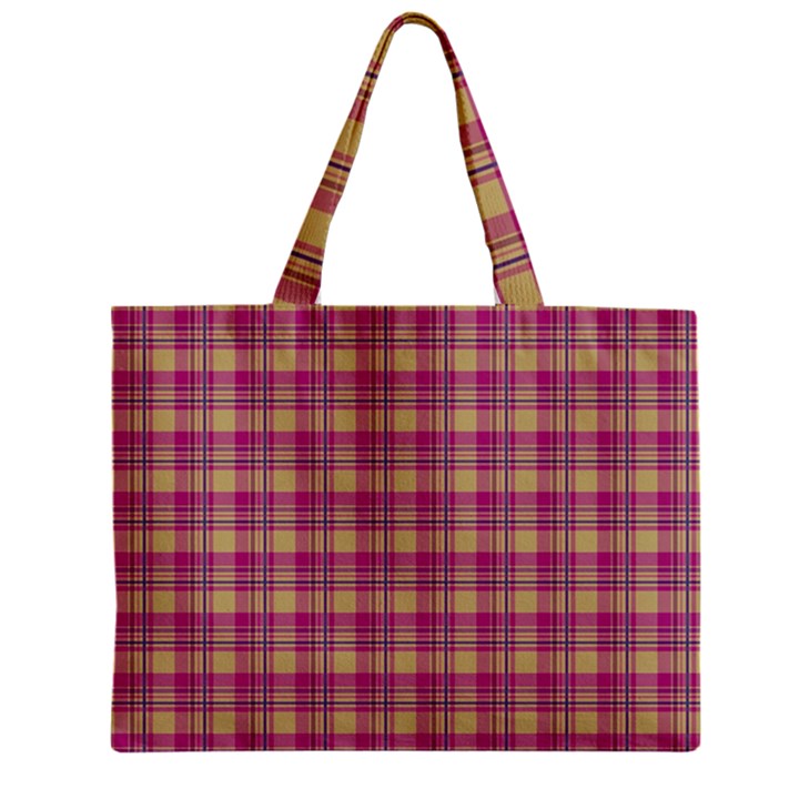 Pink Plaid Pattern Zipper Mini Tote Bag