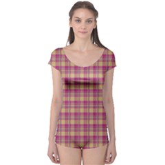 Pink Plaid Pattern Boyleg Leotard (ladies)