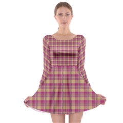 Pink Plaid Pattern Long Sleeve Skater Dress