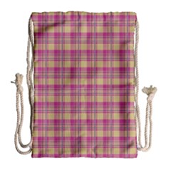 Pink Plaid Pattern Drawstring Bag (large)