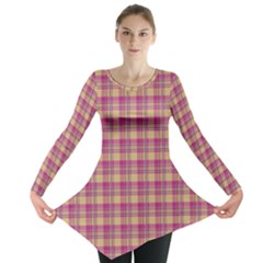 Pink Plaid Pattern Long Sleeve Tunic 