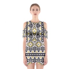 Ornamental Black And Yellow Boho Pattern Cutout Shoulder Dress