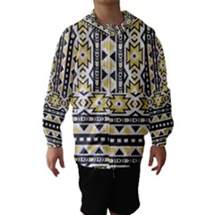 Ornamental Black And Yellow Boho Pattern Hooded Wind Breaker (kids)