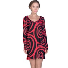 Abtract  Red Roses Pattern Long Sleeve Nightdress