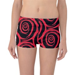 Abtract  Red Roses Pattern Reversible Boyleg Bikini Bottoms