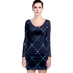 Seamless Geometric Blue Dots Pattern  Long Sleeve Bodycon Dress