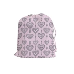 Sketches Ornamental Hearts Pattern Drawstring Pouches (large)  by TastefulDesigns