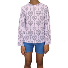 Sketches Ornamental Hearts Pattern Kid s Long Sleeve Swimwear