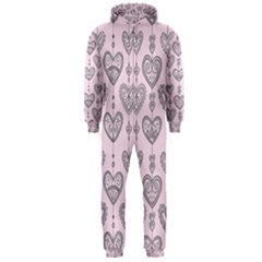 Sketches Ornamental Hearts Pattern Hooded Jumpsuit (men) 