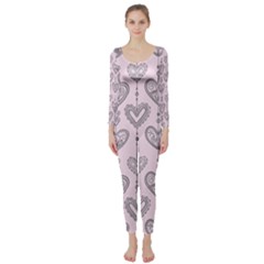 Sketches Ornamental Hearts Pattern Long Sleeve Catsuit