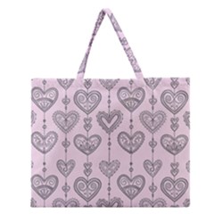 Sketches Ornamental Hearts Pattern Zipper Large Tote Bag by TastefulDesigns