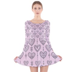 Sketches Ornamental Hearts Pattern Long Sleeve Velvet Skater Dress