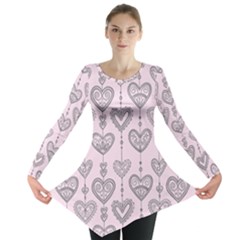 Sketches Ornamental Hearts Pattern Long Sleeve Tunic  by TastefulDesigns