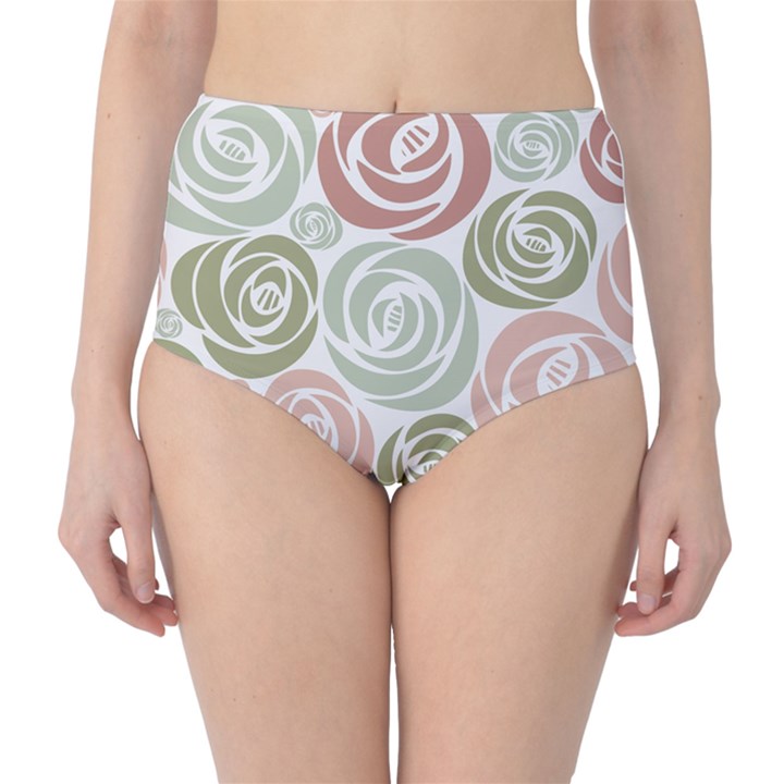  Retro Elegant Floral Pattern High-Waist Bikini Bottoms