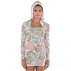  Retro Elegant Floral Pattern Women s Long Sleeve Hooded T-shirt