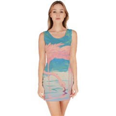 Two Pink Flamingos Pop Art Sleeveless Bodycon Dress by WaltCurleeArt