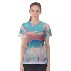 Two Pink Flamingos Pop Art Women s Sport Mesh Tee