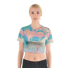 Two Pink Flamingos Pop Art Cotton Crop Top by WaltCurleeArt