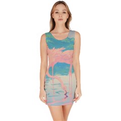 Two Pink Flamingos Pop Art Sleeveless Bodycon Dress by WaltCurleeArt