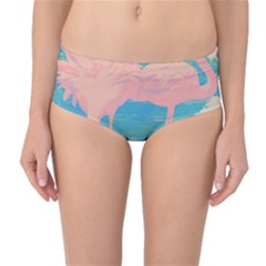 Two Pink Flamingos Pop Art Mid-waist Bikini Bottoms by WaltCurleeArt