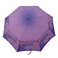 Abstract Tropical Birds Purple Sunset  Folding Umbrellas