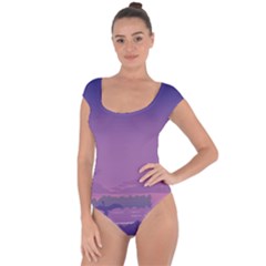 Abstract Tropical Birds Purple Sunset  Short Sleeve Leotard (ladies) by WaltCurleeArt