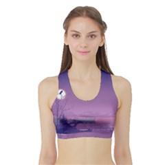 Abstract Tropical Birds Purple Sunset  Women s Sports Bra With Border