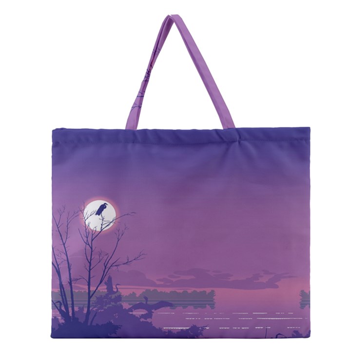 Abstract Tropical Birds Purple Sunset  Zipper Large Tote Bag