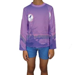 Abstract Tropical Birds Purple Sunset Kid s Long Sleeve Swimwear by WaltCurleeArt