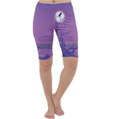 Abstract Tropical Birds Purple Sunset Cropped Leggings 