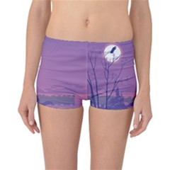 Abstract Tropical Birds Purple Sunset Reversible Boyleg Bikini Bottoms