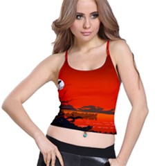 Tropical Birds Orange Sunset Landscape Spaghetti Strap Bra Top by WaltCurleeArt