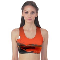 Tropical Birds Orange Sunset Landscape Sports Bra